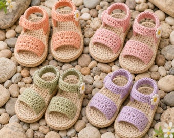 Patrón de zapatillas de ganchillo para bebé en PDF, patrón de sandalias de ganchillo para bebé, tutorial de calzado de verano para bebés.