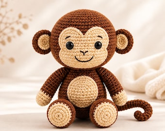Monkey Crochet Pattern PDF | Cute Amigurumi Monkey Doll Tutorial | Easy Beginner Crochet Toy Pattern | Handmade Gift Idea