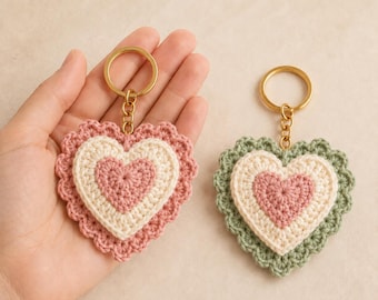 Crochet Heart Keychain Pattern PDF, Layered Heart Bag Charm Tutorial, Easy Crochet Keychain Pattern, Valentine Gift DIY,Instant Download