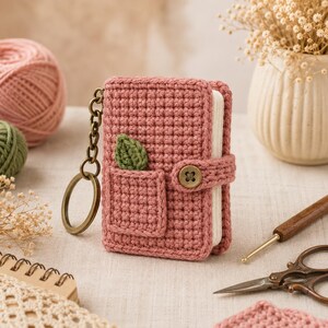 Crochet Book Keychain Pattern PDF, Dusty Rose Mini Book Bag Charm, Beginner-Friendly Tutorial, Visual Guide, Tiny Journal Keychain DIY