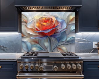 Panel decorativo de vidrio con diseño de rosas coloridas para la pared de la cocina, con un moderno panel artístico floral.