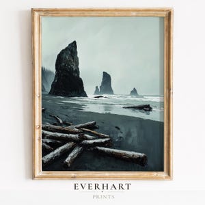 Impressão do Parque Nacional Olímpico, Arte de Parede Costeira da Praia Ruby, Pôster de Pintura a Óleo das Rochas do Mar do Pacífico (Download Digital)