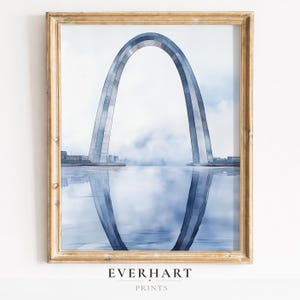 Gateway Arch National Park Print, St Louis Watercolor Wall Art, Mississippi River Reflection Poster (Digital Download)