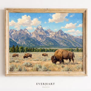 Parco Nazionale di Grand Teton: Mandria di bisonti, Antelope Flats - Quadro da parete, Poster sulla fauna selvatica del Wyoming, Stampa naturalistica alpina del West (Download digitale)