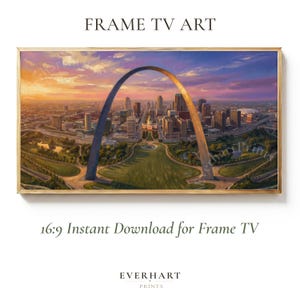Frame TV Art, Gateway Arch National Park Sunset Aerial View, Old Courthouse 4K Landscape, Compatible with Samsung Hisense (Digital Download)