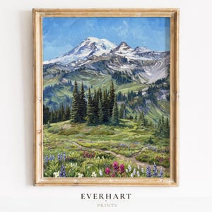 Mount Rainier National Park Wall Art, Wonderland Trail Print, Open Meadow Overlook Poster, Glacier Peak Clouds Artwork (Digital Download)