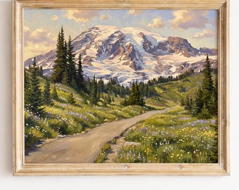 Wandbild Mount Rainier Nationalpark, Skyline Trail Druck, Poster Golden Hour Paradise, Kunstwerk Glacier Peak Meadow (Digitaler Download)