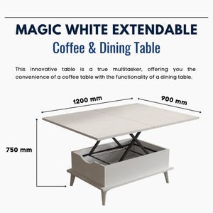 Magic White Extendable Coffee Table, Lift Top with Storage