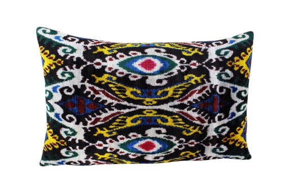 Cushion Cover Silk Velvet Ikat / Organic Linen 40x60cm VL022