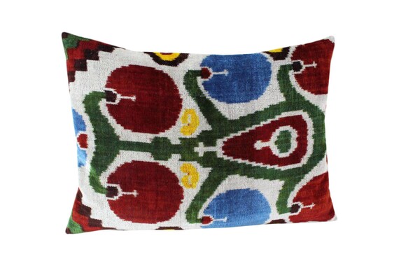 Silk Velvet Ikat Pillow Cover Vp69 Bohemian Pillow Velvet Etsy