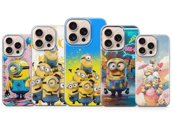 Uroczy futerał na telefon z Minionkami – prezent artystyczny na iPhone'a 17 Pro Max, 16e, 15, 14, 12, Samsunga S25 Ultra, S24 FE, A56, Pixela 10 XL