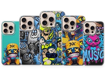 Etui na telefon z neonowym graffiti i grafiką uliczną do modeli iPhone 17Pro, 16, 15, 14, 13, 12, Samsung S25, S24, S23, S22, A16, A26, A56, Pixel 10, 9