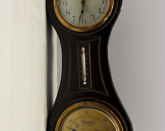 Antique Gilbert 8 Day Clock Barometer Banjo Style Needs Work