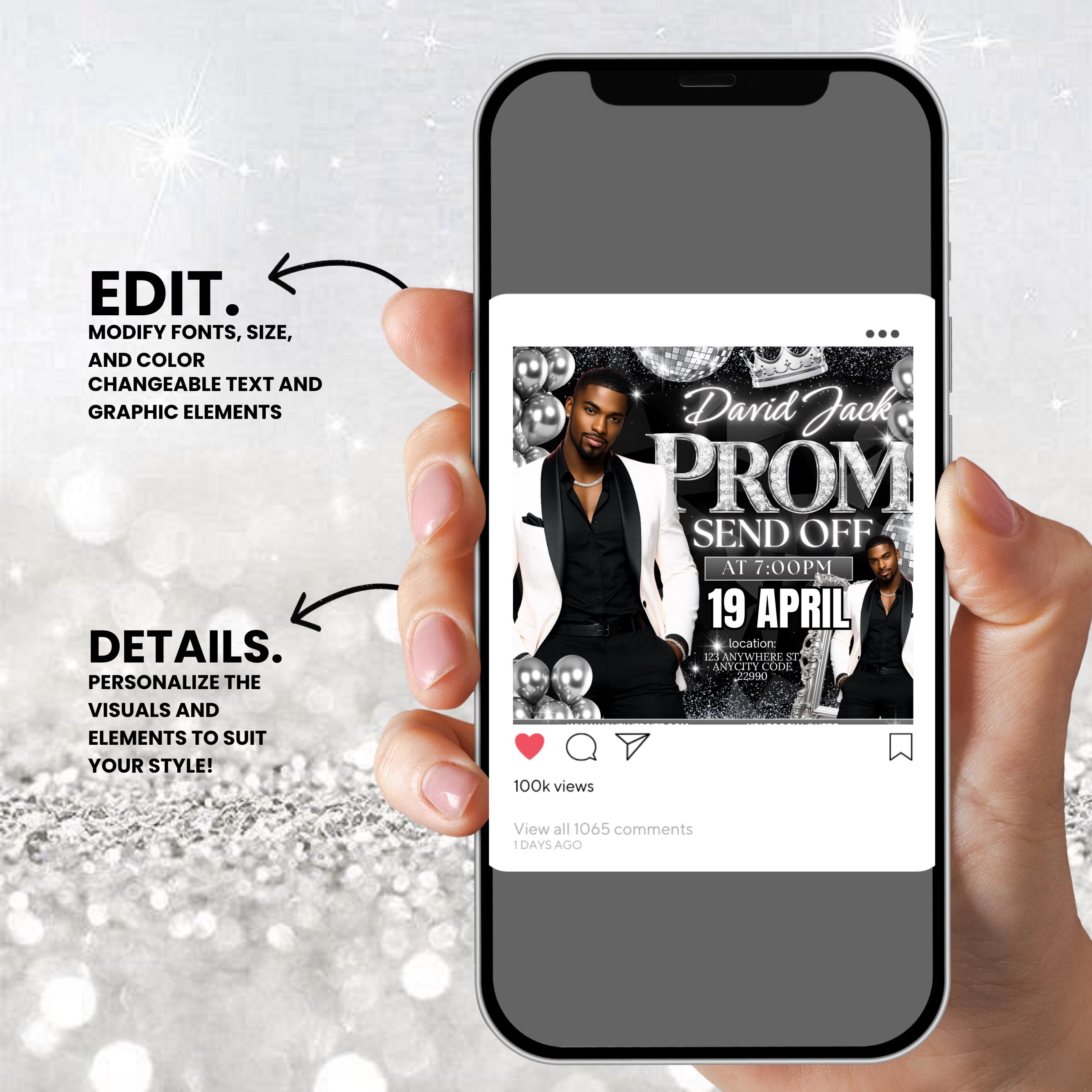Prom Send of Flyer Template, Editable Canva Prom Invitation, Prom Night ...