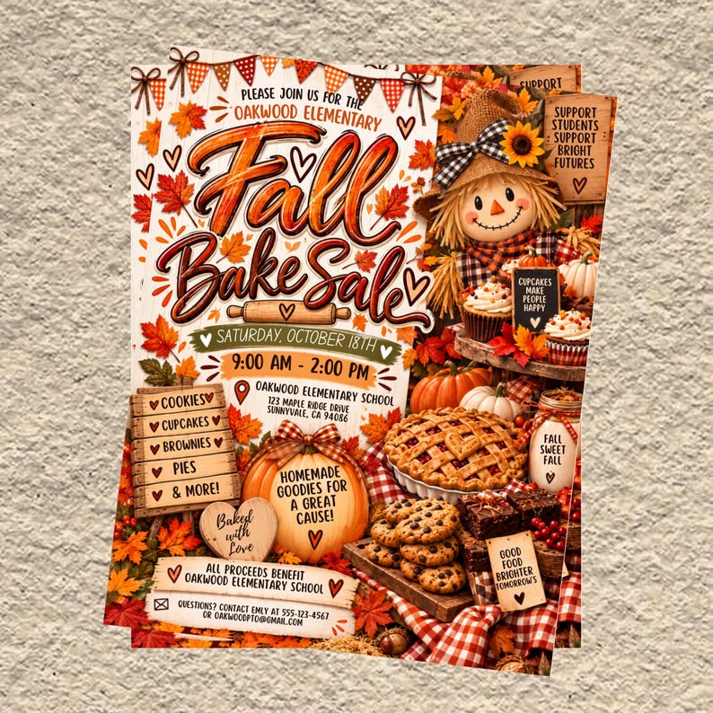 Poster For Rafle Fall Bake Sale Flyer Template, Autumn Fundraiser Flyer, Editable Canva ...