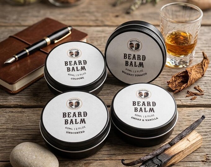 Beard Balm: Nourishing Shea Butter, Beeswax, Natural Oils – Unscented, Cologne, Whiskey Tobacco, Smoke Vanilla