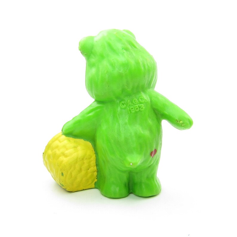 Good Luck Bear Miniature Figurine Vintage Care Bears PVC Mini Figure with Basket of Four Leaf Clovers