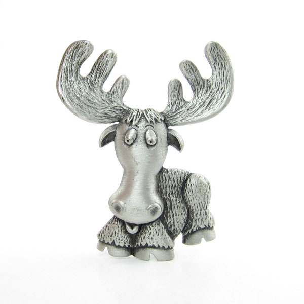 Moose Pin Vintage Pewter JJ Jonette Jewelry Signed Lapel Brooch