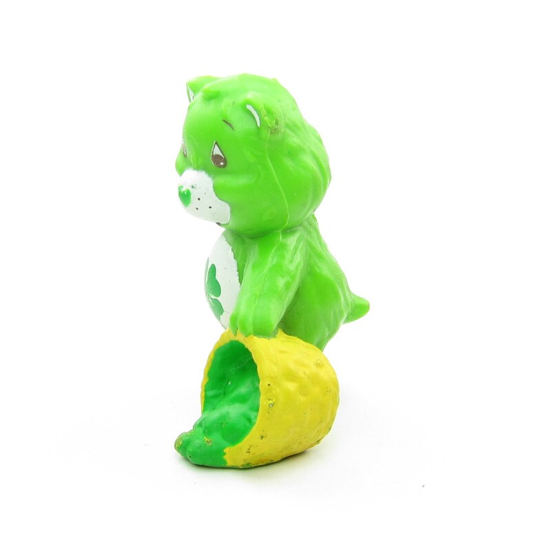 Good Luck Bear Miniature Figurine Vintage Care Bears PVC Mini Figure with Basket of Four Leaf Clovers