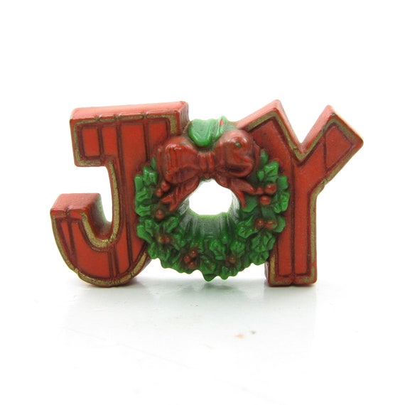 Joy Christmas Pin Vintage Hallmark Lapel with Wre… - image 1