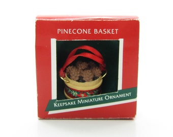 Pinecone Basket Vintage Hallmark 1989 Keepsake Miniature Ornament with Pine Cones