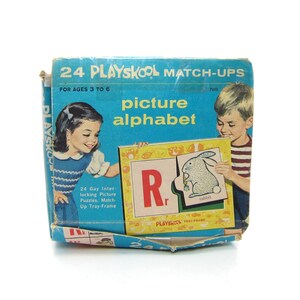 Cartes alphabet lettres de l'alphabet vintage 1964 Playskool Match-Ups Cartes casse-tête assorties rétro