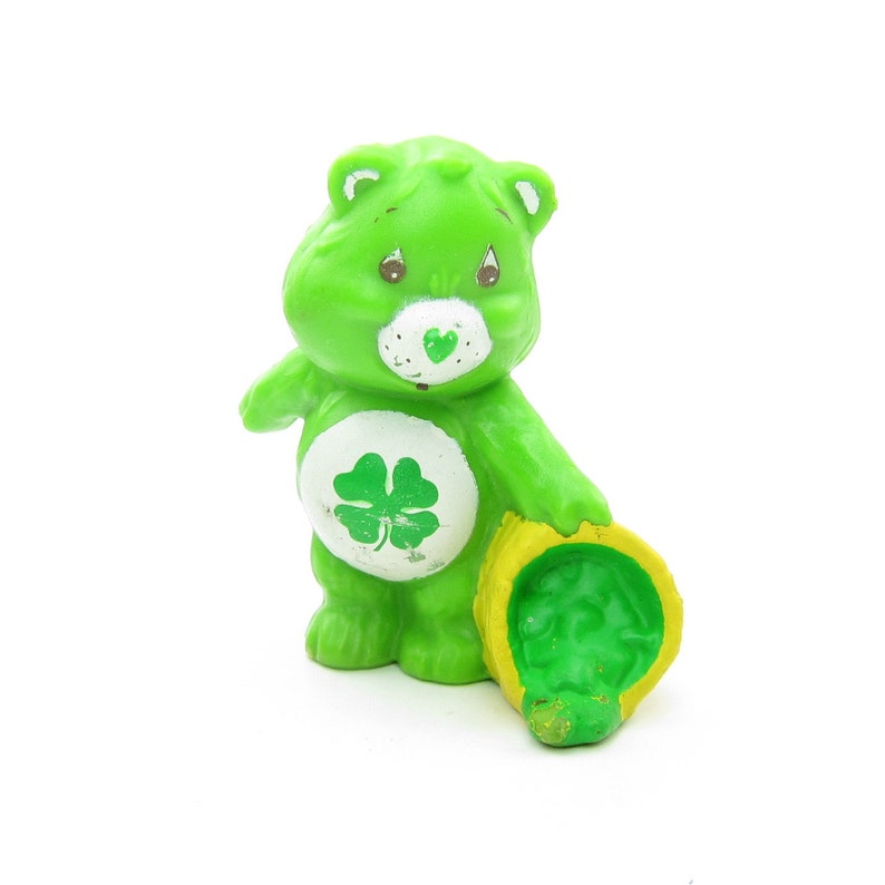 Good Luck Bear Miniature Figurine Vintage Care Bears PVC Mini Figure with Basket of Four Leaf Clovers