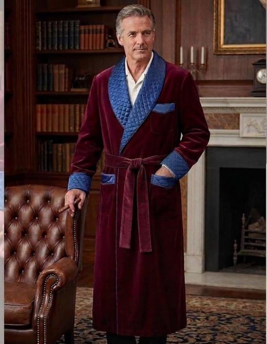 Men's Smoking Robe Men’s Red Velvet Smoking Robe Luxury Dressing Gown, Classic Gentleman ...