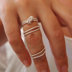 Sterling Silver Rope Knot Full Finger Ring - Twist Design