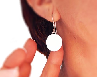 PROTECTIVE METAL MIRROR Earrings, Pure Silver Full Moon Shaped Earrings with Spiral Behind