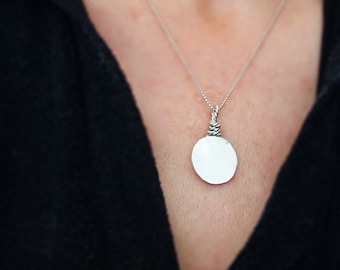 Full Moon Necklace, Protection Necklace, Pure Silver Pendant,  Metal Mirror Pendant Necklace, Negative Energy Protection,