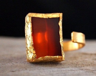 Carnelian Ring, Gold Plated Sterling Silver