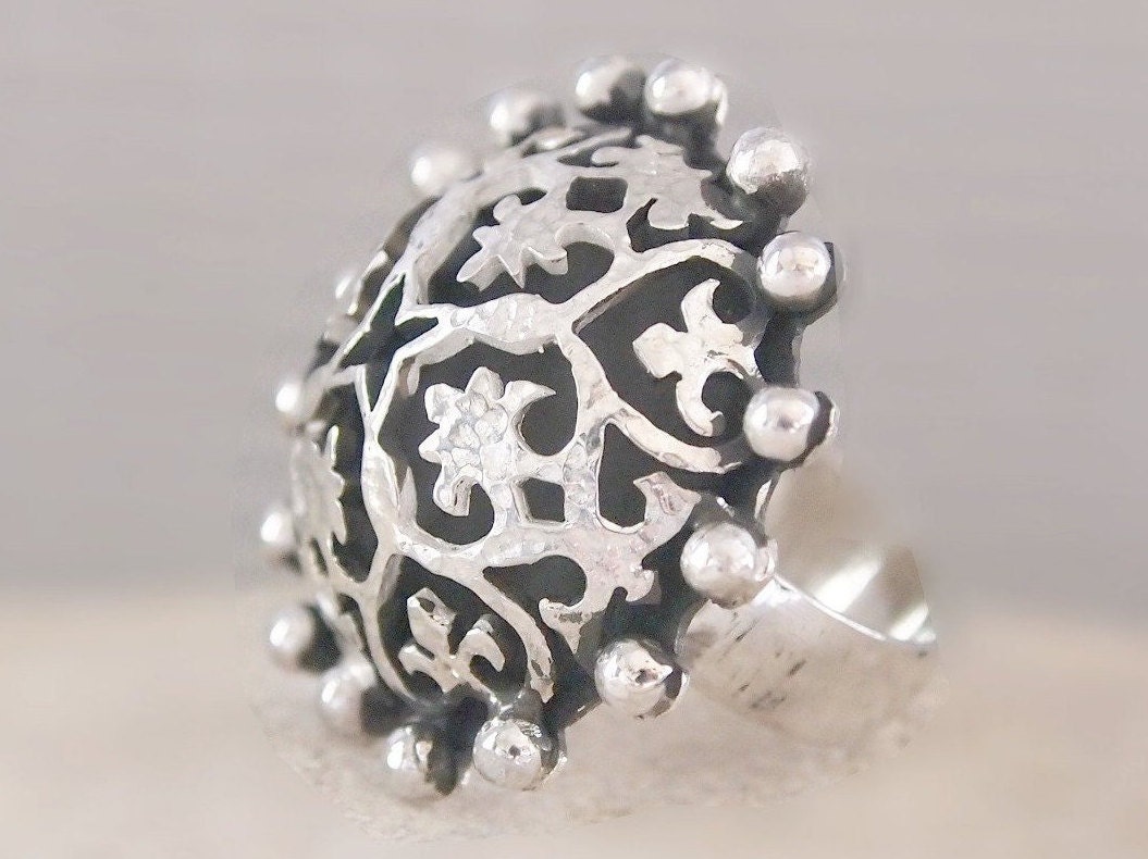 Ornate Ring, Large Sterling Silver Ring, Partly Oxidized Silver