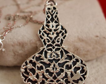 Ethnic Pendant Necklace, Sterling Silver Jewelry, Oriental, Mediterranean Big Pendant