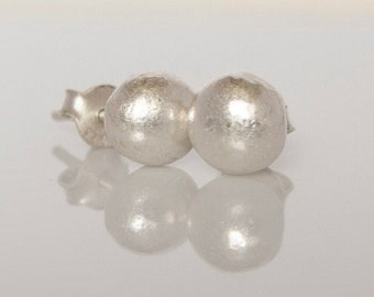 Solid Pure Silver Post Earrings, Melted 999 Silver Pebble Studs