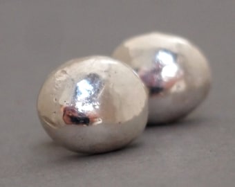 Raw Silver Earrings, Pure Silver Pebble Studs, Matte Silver or Mirror Finish Choices