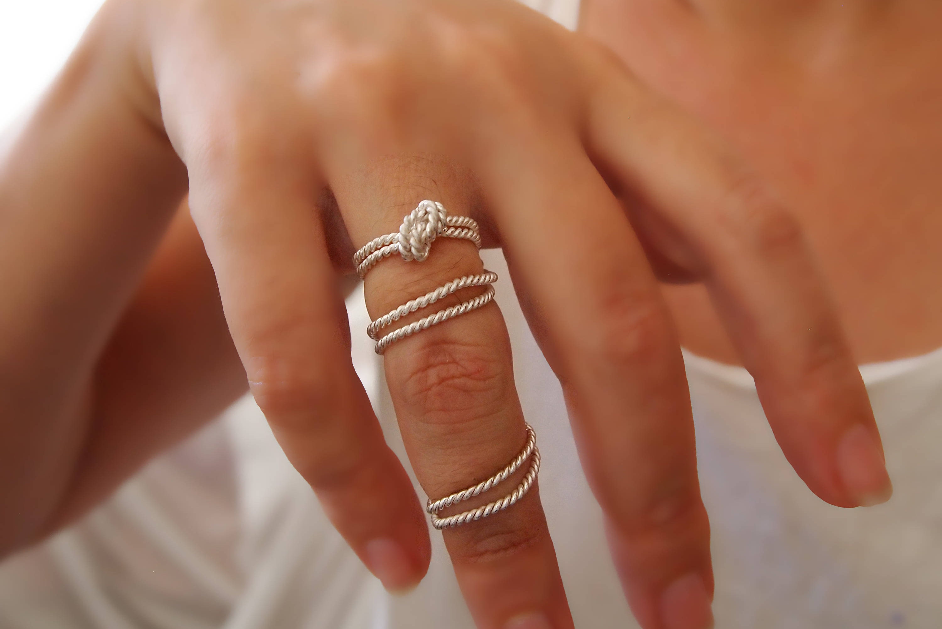 Rope Knot Full Finger Ring Sterling Silver String Ring Twist Two Rings With or Without a Chain With Only a Rope Collection Etsy
