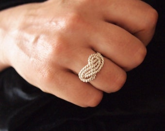 Infinity Knot Ring, Silver Love Knot, Friendship & Lovers Ring,  Rope Climb Jewerly, Valentines Day Gift For Her and Him