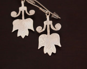 Tulip Flower Dangle Earrings, Sterling Silver Statement Earring