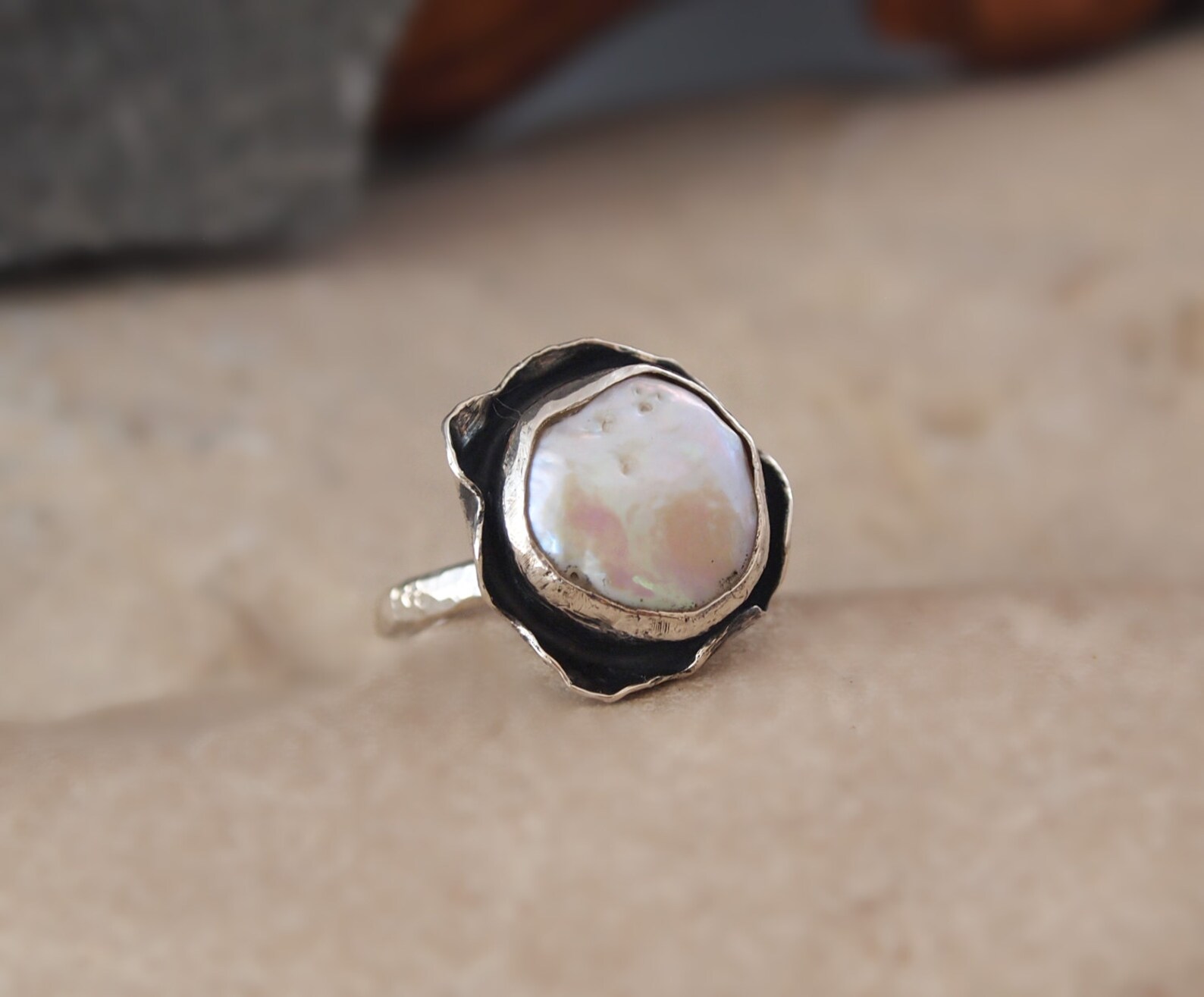 Coin Pearl Ring Sterling Silver Bowl Ring Bezel Set - Etsy