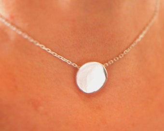 Choker Necklace, Full Moon Metal Mirror Pendant from Pure Silver, Negative Energy Protection, with Spiral& Adjusting chain