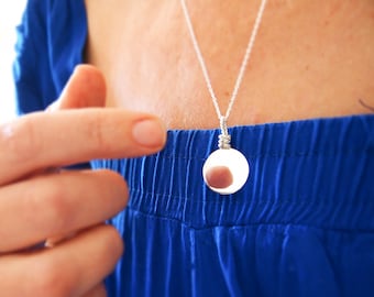 Pure Silver Full Moon Pendant Necklace - Metal Mirror Jewelry - Evil Eye & Negative Energy Protection - Handmade