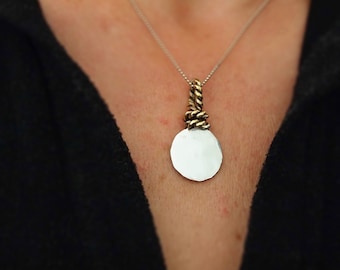 Silver Mirror Necklace, Negative Energy Protection, Metal Mirror Pendant, Protection From Evil Eye, Pure Silver & Brass