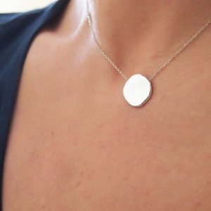 Moon Necklace, Negative Energy Protection, Silver Mirror Pendant, Spiral on the Back, Melted & Flattened Pure Silver Mirror