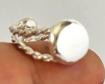 Adjustable Pure Silver Amulet Ring - Handmade Evil Eye Protection Jewelry - Metal Mirror Ring