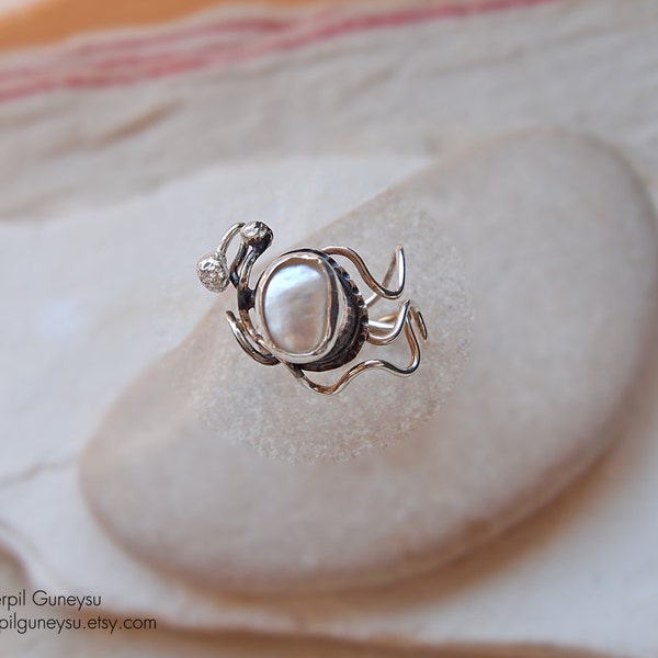 Plata de ley 925 perlas anillo - uno de clase - OOAK - las mujeres de pelo rizado