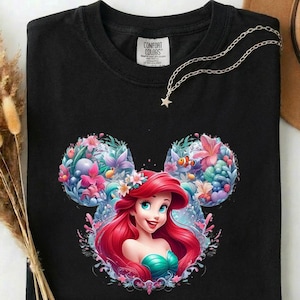 Camiseta Comfort Colors® de La Sirenita, Camisetas de Princesas Disney, Camiseta de Ariel la Sirenita, Camiseta Disney de Ariel, Camiseta Disney para Mujer, Camiseta Comfort imagen 1
