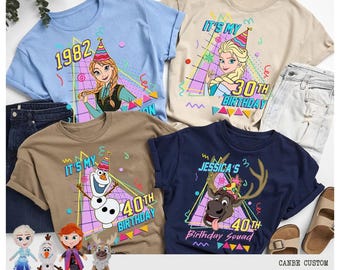 Custom Retro Disney Elsa Anna Olaf Birthday Party T-shirt, Personalized Disney Birthday Shirt Birthday Boy Girl Gifts