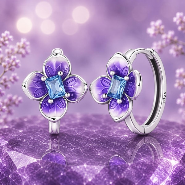 925 Sterling Silver Purple Amethyst Huggie Hoop Earrings, Elegant Violet Gemstone Earrings, Gift for Women, Birthday Gift for Her