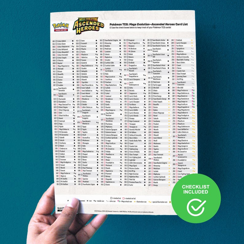 Mega Evolution Checklist.pdf Mega Evolution: Ascended Heroes Placeholders, Printable Master Set ...